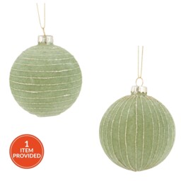 Single Green Flocked Striped Bauble in Assorted styles - thumbnail 1