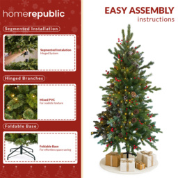 Noel Square Pre-Lit Warm White LED Artificial Xmas Tree with Pinecones and Red Berries 5.9ft - thumbnail 4