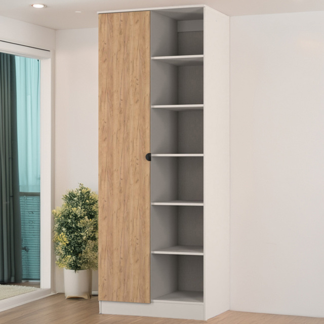 Crowndale Bora Gold Oak and Kashmir Matt Single Door 6 Shelf Wardrobe - image 1