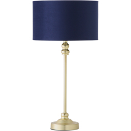 ValueLights Maggie Navy Blue Velvet and Gold Drum Shade Candlestick LED Table Lamp