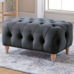 Midnight Blue Velvet Footstool - thumbnail 1