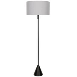 ValueLights Mitch Grey Drum Shade Black Wood Stem Triangle LED Floor Lamp - thumbnail 1