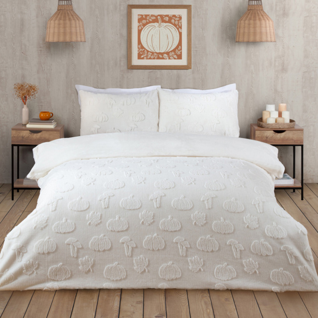 Pumpkin Woodland Faux Fur Duvet Set White Double - image 1