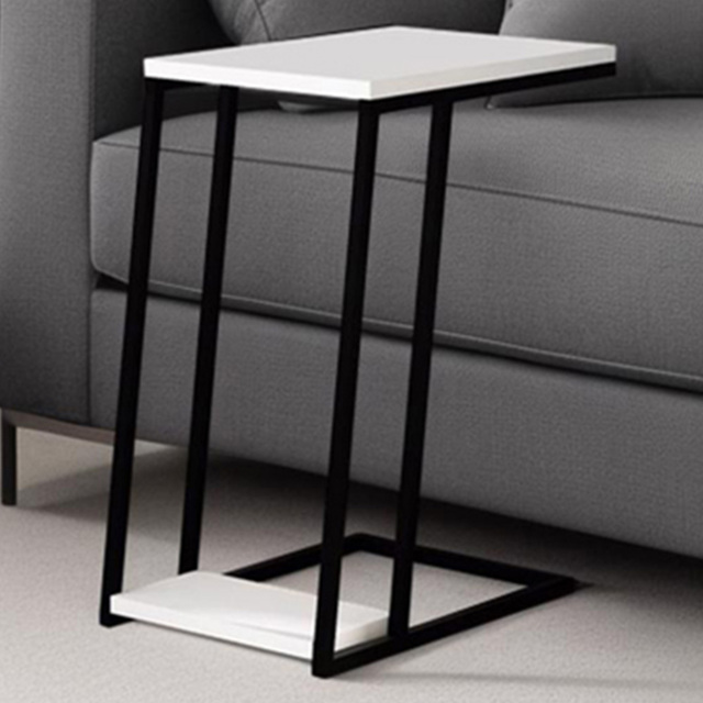 FWStyle Pal White 2-Tier Metal L Shaped Sofa End Table