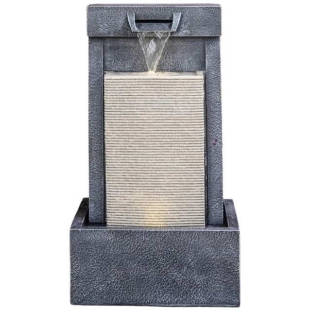 Ivyline Grey Cement Cube LED Water Feature - image 1