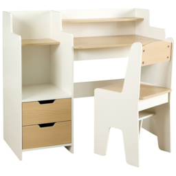 Home Source Scribbly White and Wood Effect 2 Drawer 3 Shelf Kids Study Desk and Chair Set - thumbnail 2