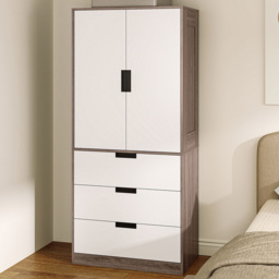 Portland 2 Door 3 Drawer Brown Wardrobe with Hanging Rod - thumbnail 1
