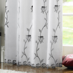Alan Symonds Tahiti Floral Lined Ring Top Eyelet Voile Curtains Black and White 142 x 183cm - thumbnail 3
