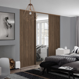 Spacepro Classic 3 Door Walnut Frame Sliding Wardrobe Kit with 2 Panel and Single Mirror 1760mm - thumbnail 2