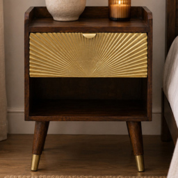 Artisan Furniture Manila Golden and Teak Single Drawer Single Shelf Solid Wood Bedside Table