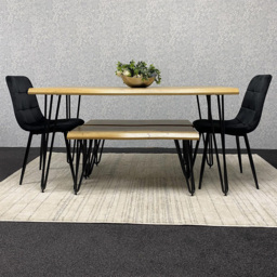 Kosy Koala 6 Seater Velvet Wooden Dining Set with Bench Black