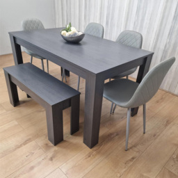 Kosy Koala 6 Seater Faux Leather Gem Pattern Dining Bench Set Grey