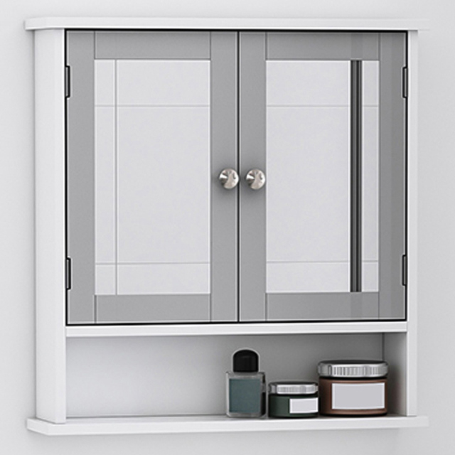 Kleankin White and Grey Mirror Bathroom Cabinet - image 1