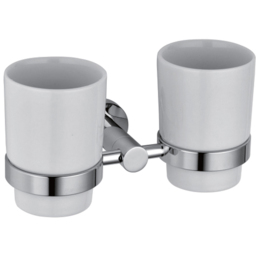 Nes Home Chrome Double Ceramic Tumbler and Toothbrush Holder
