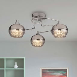 Lighting Collection 3 Light Rose Chrome Glass Flush Ceiling Light with Crystal Decorations - thumbnail 2