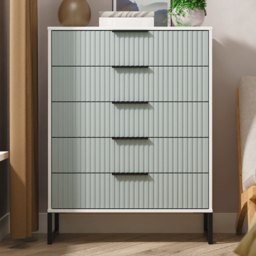 Crowndale Fluted 5 Drawer Duck and White Matt Chest of Drawers Ready Assembled - thumbnail 1