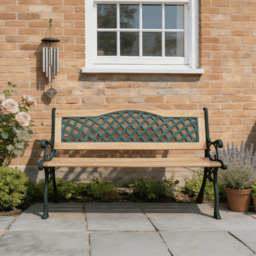 Home Source Lorien Verdigris 2 Seater Metal Wood Garden Bench - thumbnail 4