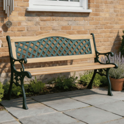 Home Source Lorien Verdigris 2 Seater Metal Wood Garden Bench - thumbnail 1
