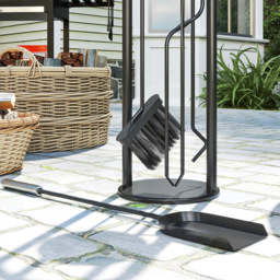 Outsunny Silver Metal Fireplace Companion Set 5 Piece - thumbnail 3