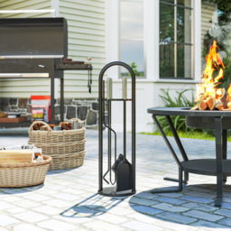 Outsunny Silver Metal Fireplace Companion Set 5 Piece - thumbnail 2