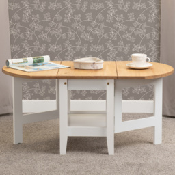 Seconique Santos Single Shelf Drop Leaf White Distressed Waxed Pine Coffee Table