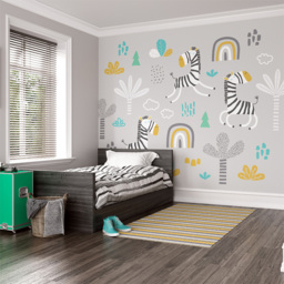 Origin Murals Dancing Zebras Grey Wall Mural - thumbnail 3