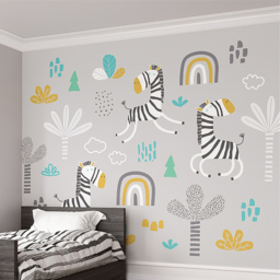 Origin Murals Dancing Zebras Grey Wall Mural