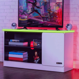 X Rocker Carbon-Tek White Single Door 2 Shelf TV Media Cabinet with Neo Fibre LED Light - thumbnail 1