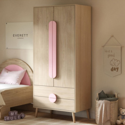 Flair Noah Oak and Pink 2 Door 2 Drawer Wardrobe