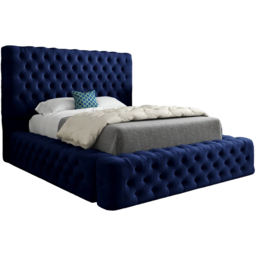 Grand Milan Blue Single Upholstered Bed Frame with Pleated Chesterfield Headboard - thumbnail 2