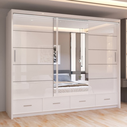 Sliding Wardrobes 4U Sycylia White High Gloss 3 Door 4 Drawer Mirror Wardrobe