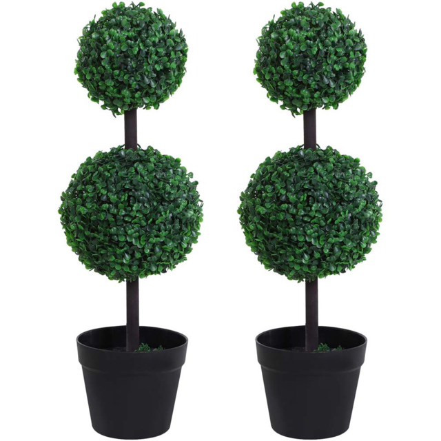 Outsunny Boxwood Ball Tree Artificial Plant In Pot 2.2ft 2 Pack - image 1