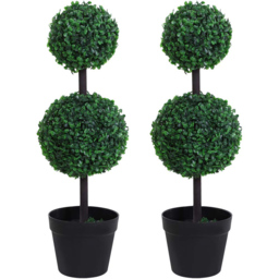 Outsunny Boxwood Ball Tree Artificial Plant In Pot 2.2ft 2 Pack - thumbnail 1