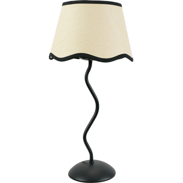 ValueLights Wiggle Linen Scallop Black Edge Shade Black Metal Stem LED Table Lamp - image 1