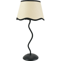 ValueLights Wiggle Linen Scallop Black Edge Shade Black Metal Stem LED Table Lamp - thumbnail 1