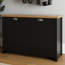 GFW Lancaster 2 Door Black and Oak Shoe Storage