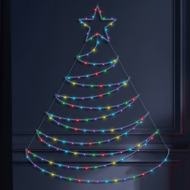 Xmas Haus Christmas Tree Silhouette 140 RGB LED Metal Wall Light with Star Topper and Remote 150cm - image 1