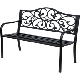 Outsunny Black 2 Seater Metal Garden Bench with Floral Back - thumbnail 2