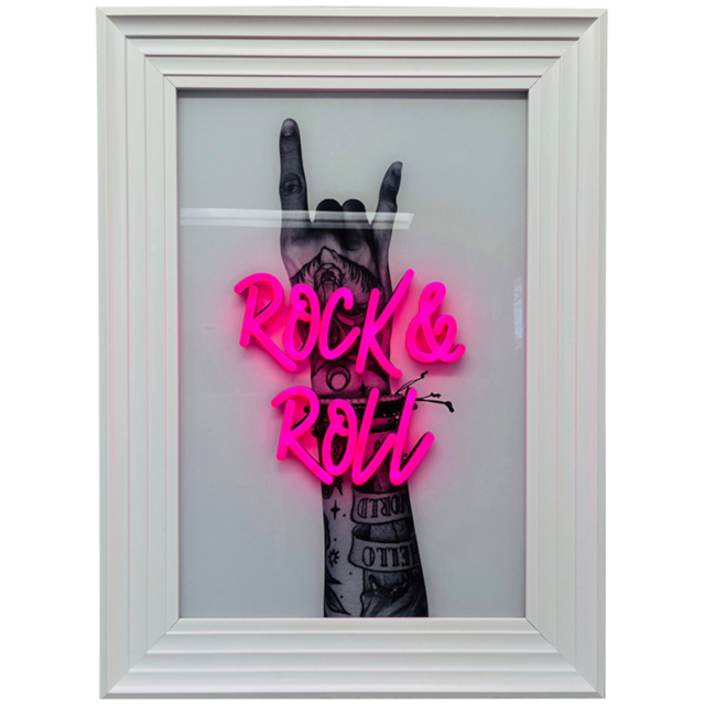 SPLASHBAX Rock and Roll White Frame LED Wall Art 105 x 75cm - image 1