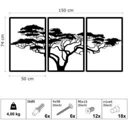Decortie 3 Piece Africa Tree Textured Black Metal Wall Art Set - thumbnail 4