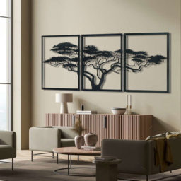 Decortie 3 Piece Africa Tree Textured Black Metal Wall Art Set - thumbnail 2