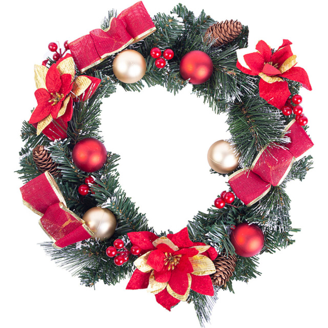 Marco Paul Christmas Artificial Berries Baubles and Poinsettia Wreath 40cm - image 1