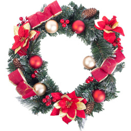Marco Paul Christmas Artificial Berries Baubles and Poinsettia Wreath 40cm - thumbnail 1