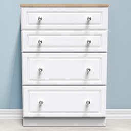 Crowndale Norfolk 4 Drawer White Ash and Bardolino Oak Deep Chest of Drawers Ready Assembled