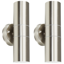 ValueLights Set of 2 Silver Warm White Bulb Wall Up-Down Outdoor Light