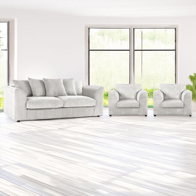 Luxor 5 Seater Silver Jumbo Cord Sofa Set with Scatter Back - image 1