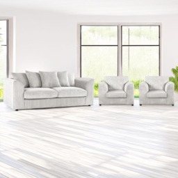 Luxor 5 Seater Silver Jumbo Cord Sofa Set with Scatter Back