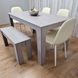 Kosy Koala 6 Seater Faux Leather Gem Pattern Dining Bench Set Grey and Cream
