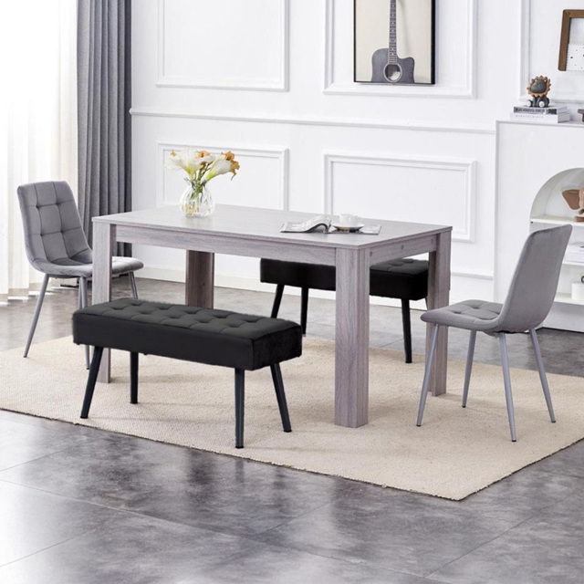 Portland 6 Seater Black and Grey Wooden Dining Set with Benches - image 1