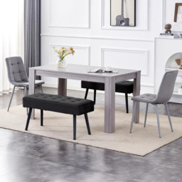 Portland 6 Seater Black and Grey Wooden Dining Set with Benches